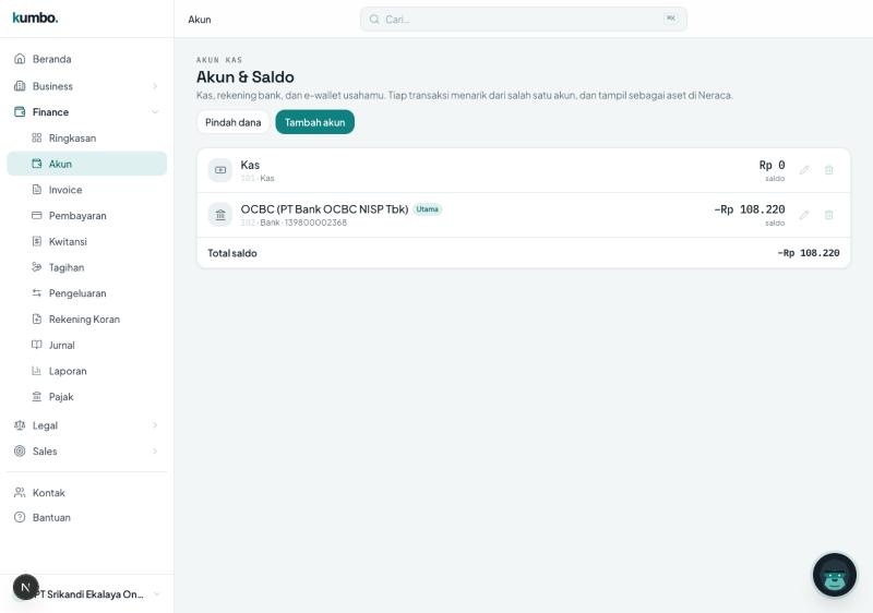 Daftar akun kas dengan kode akun