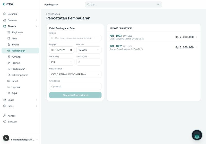 Form pencatatan pembayaran